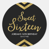 Modern Sweet 16 Faux Gold Chevron Geometric Classic Round Sticker