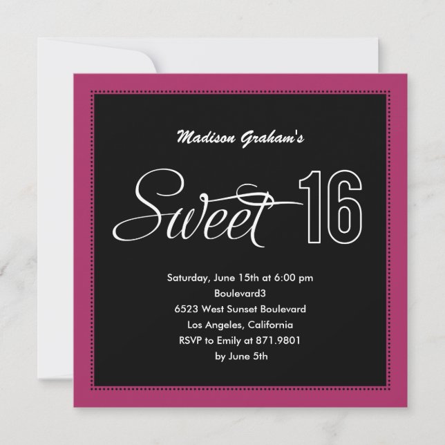 Modern Sweet 16 Invitations (Customizable Color) (Front)