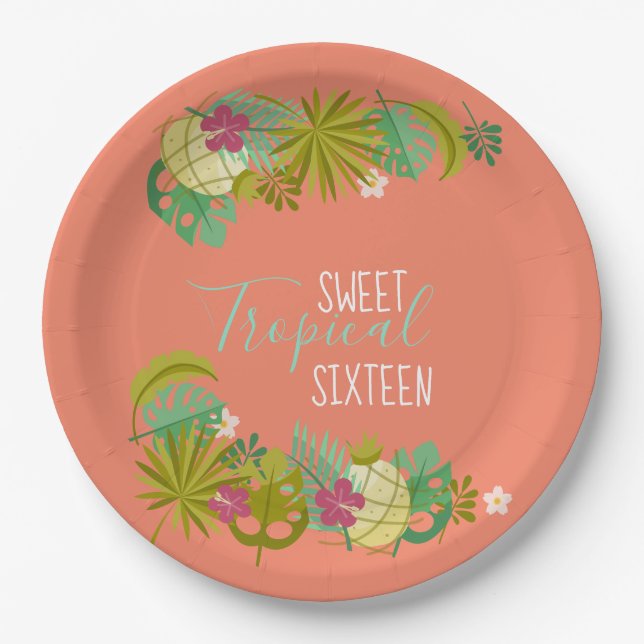 Modern Sweet 16 Luau 16th Birthday Party Paper Plates (Front)