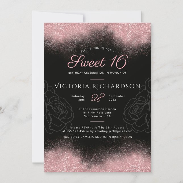 Modern Sweet 16 Pink Glitter Sparkle Classy Chic Invitation (Front)