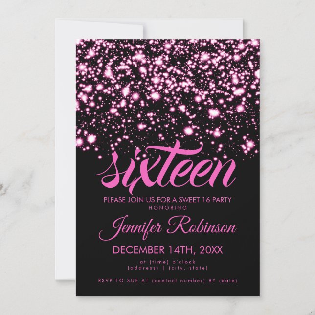 Modern Sweet 16 Pink Midnight Glam Invitation (Front)