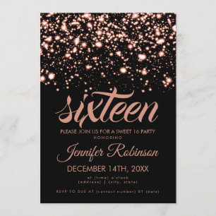 Modern Sweet 16 Rose Gold Midnight Glam Invitation