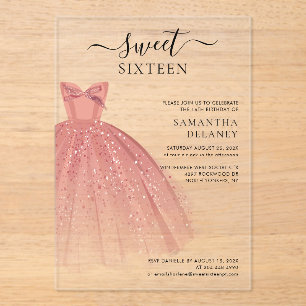 Modern Sweet 16 Script Birthday Acrylic Invitations