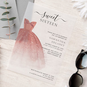 Modern Sweet 16 Script Birthday Party Vellum Invitations