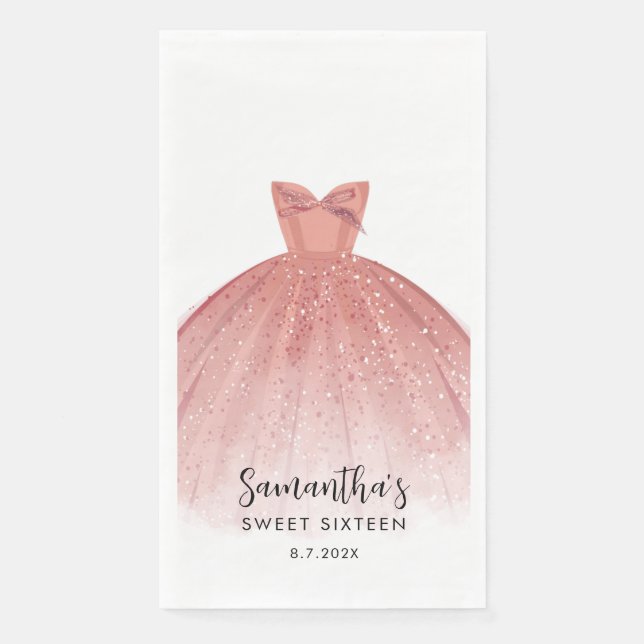 Modern Sweet 16 Script Dress 16th Birthday Custom Paper Guest Towels (Front)