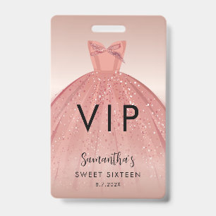 Modern Sweet 16 Script Dress Birthday VIP Badge