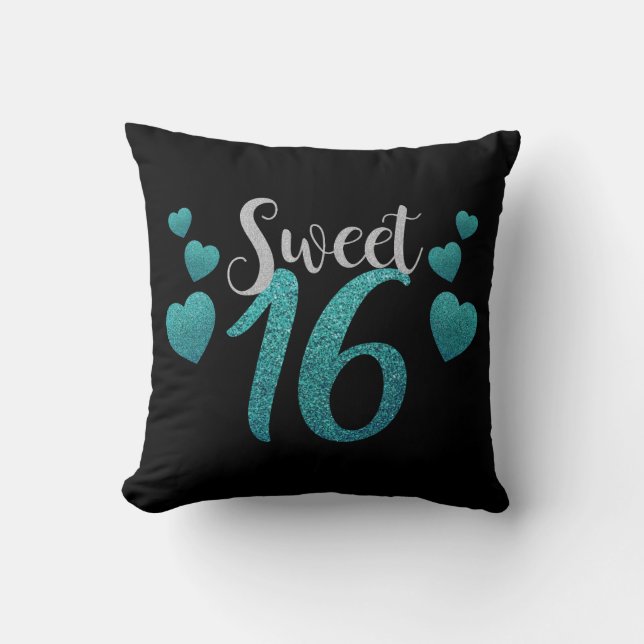 Modern Sweet 16th Birthday Party Black Grunge Throw Pillow (Front)