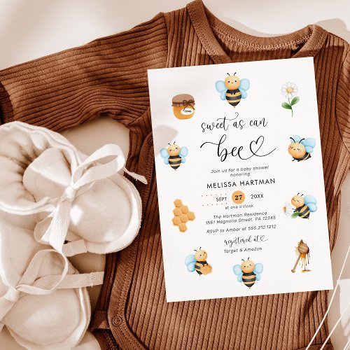 Modern Sweet As Can Bee Baby Shower Invitation