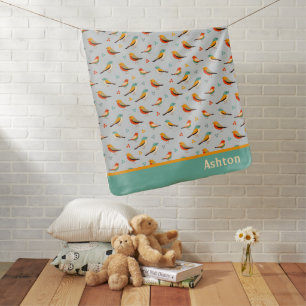 Modern Sweet Birds on Powder Blue Baby Blanket