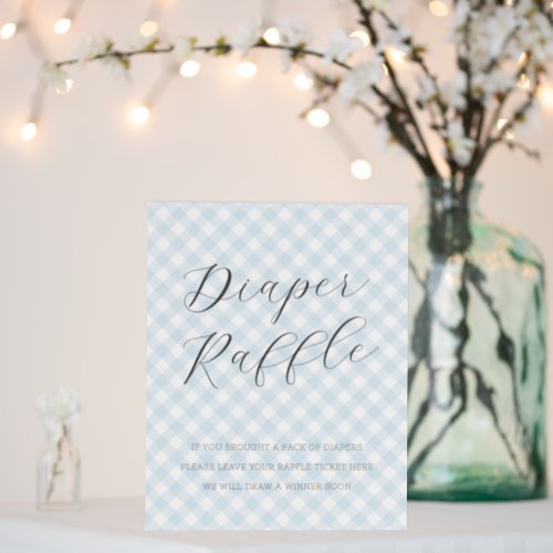 Modern  Sweet Blue Gingham Baby Boy Shower Sign