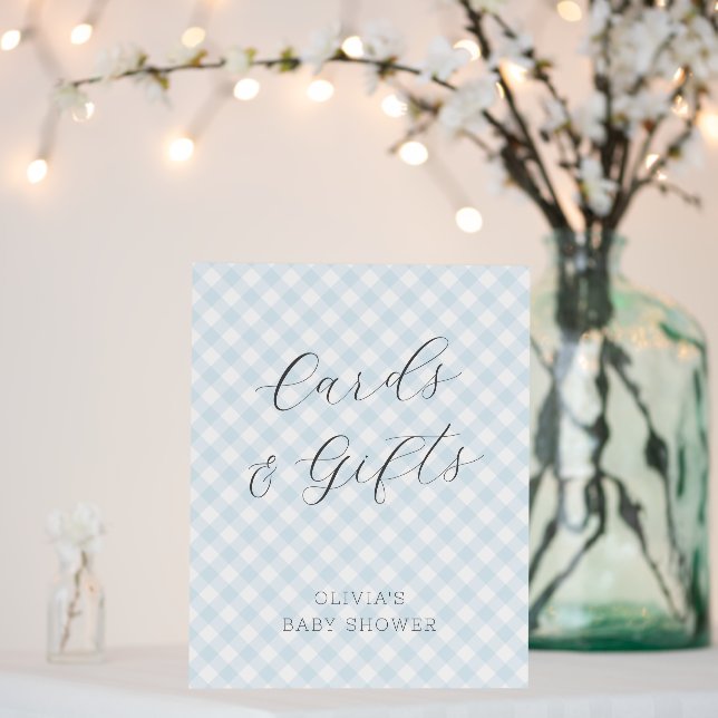 Modern + Sweet Blue Gingham Baby Shower Gift Sign (In Situ (Wedding))