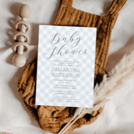 Modern + Sweet Blue Gingham Boy Baby Shower Invitation