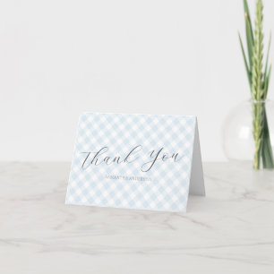 Modern + Sweet Blue Gingham Boy Baby Shower Letterpress Thank You Card