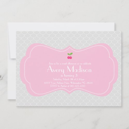 Modern &amp; Sweet Cherry Invitation - Pink and grey