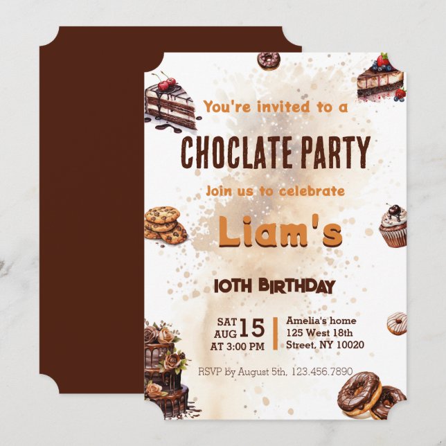 Modern Sweet Chocolate Cake Birthday Party Invitation (Front/Back)