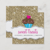MODERN SWEET cute cupcake bakery pink gold glitter Square Business Card (Front/Back)