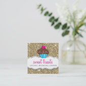 MODERN SWEET cute cupcake bakery pink gold glitter Square Business Card (Standing Front)