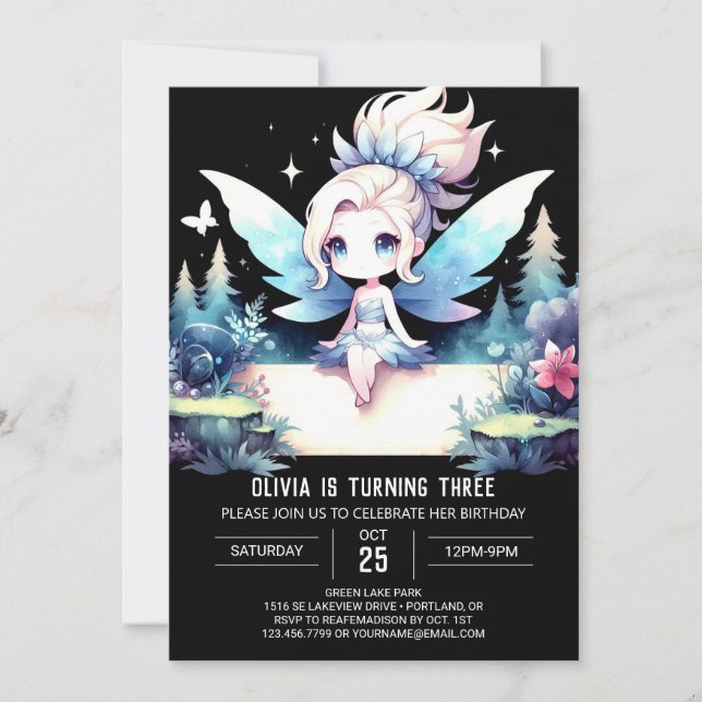 Modern Sweet Fairy Birthday Invitation (Front)