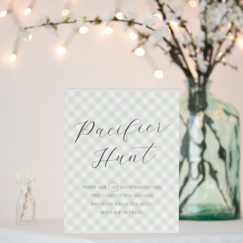 Modern Sweet Green Gingham Baby Shower Table Sign