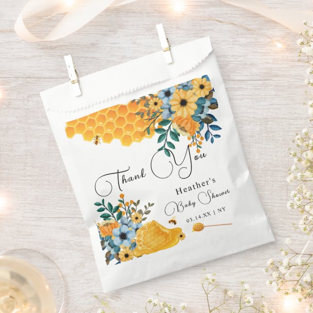 Modern Sweet Honey Bee Floral Baby Shower  Favor Bag (Clipped)