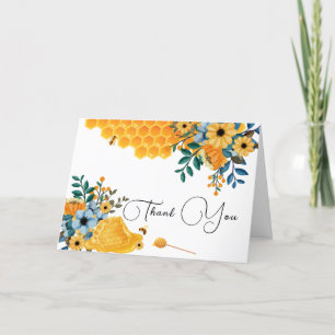 Modern Sweet Honey Bee Floral Baby Shower Letterpress Thank You Card