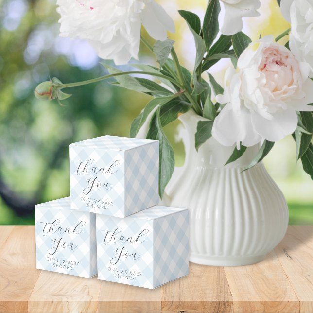 Modern + Sweet Light Blue Gingham Baby Shower Favor Boxes (Creator Uploaded)