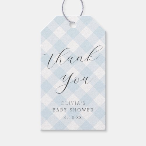 Modern  Sweet Light blue Gingham Baby Shower Gift Tags