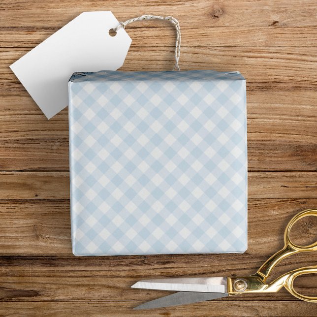 Modern + Sweet Light Blue Gingham  Wrapping Paper (Creator Uploaded)