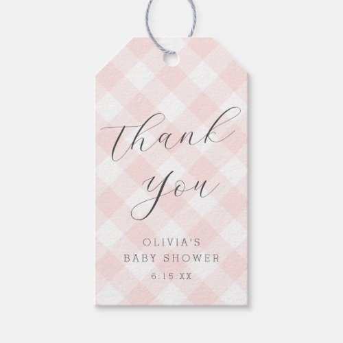 Modern  Sweet Light Pink Gingham Baby Shower Gift Tags