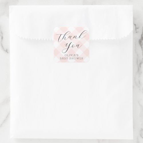 Modern  Sweet Light Pink Gingham Baby Shower Square Sticker