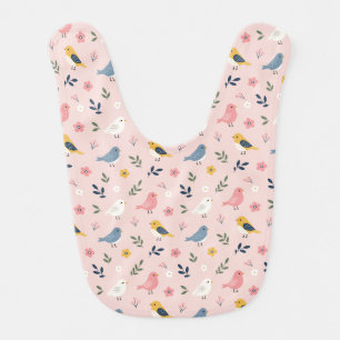 Modern Sweet Little Birds on Pink Baby Bib