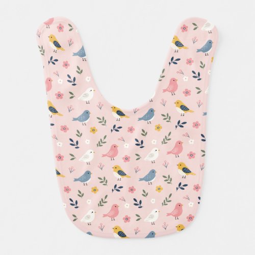 Modern Sweet Little Birds on Pink Baby Bib