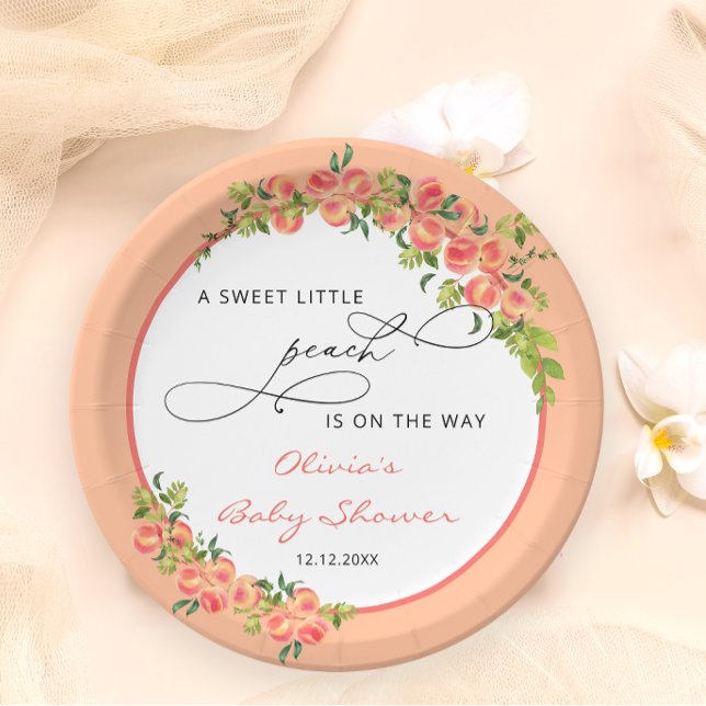 Modern Sweet Little Peach Baby Shower Paper Plates (Creator Uploaded)