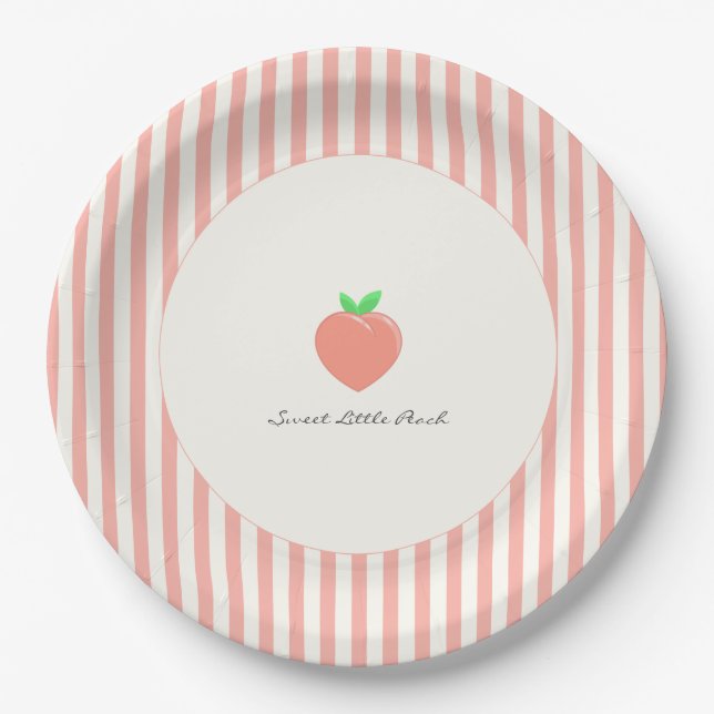 Modern Sweet Little Peach Stripes  Paper Plates (Front)