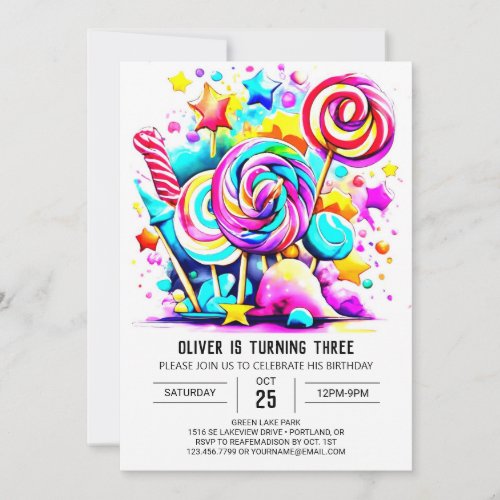 Modern Sweet Lollipop Birthday Invitation