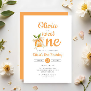 Modern Sweet One Orange Citrus Girl 1st Birthday Invitation