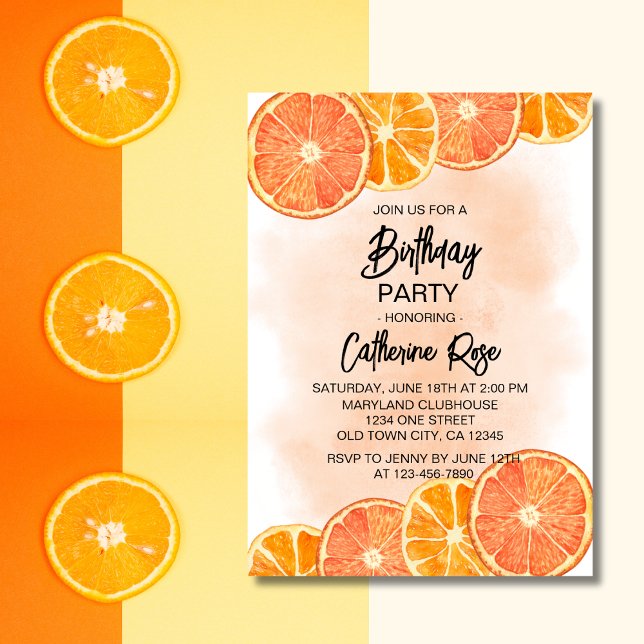 Modern Sweet Orange Citrus Slice Summer Birthday  Invitation (Creator Uploaded)