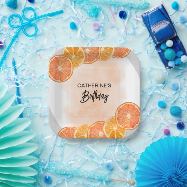Modern Sweet Orange Citrus Slice Summer Birthday  Paper Plates (Party)