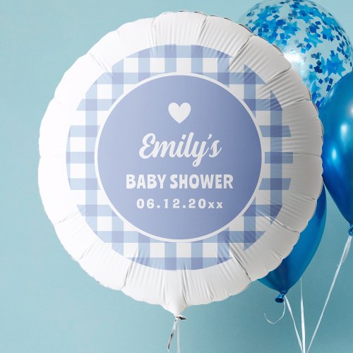Modern Sweet Pastel Blue Gingham Boy Baby Shower Balloon