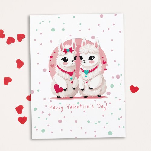 Modern Sweet Pastel Cute Llama Valentines Day Postcard