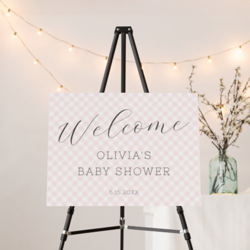 Modern Sweet Pink Gingham Baby Shower Welcome Sign