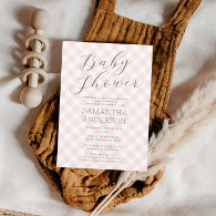 Modern   Sweet Pink Gingham Girl Baby Shower Invitation