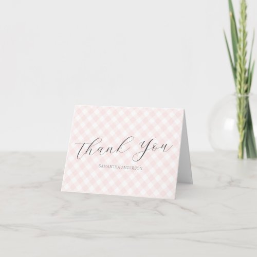 Modern  Sweet Pink Gingham Girl Baby Shower Thank You Card