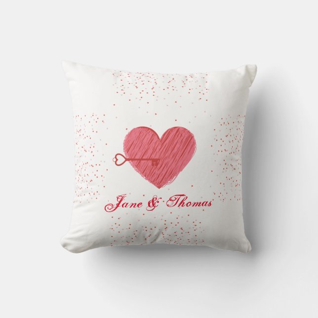 Modern Sweet Red Heart & Love Key Valentines Day Throw Pillow (Front)