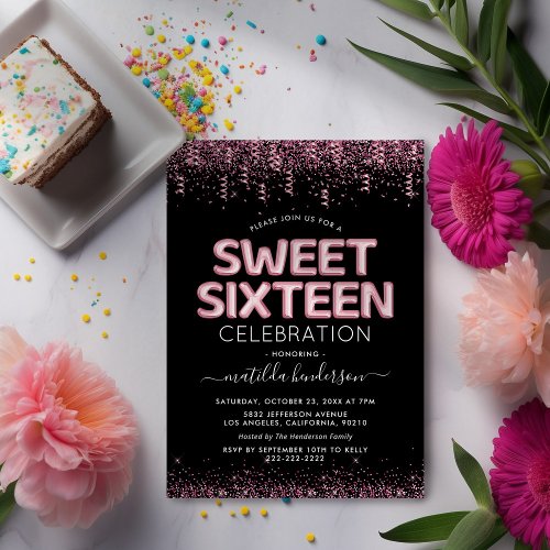 Modern Sweet Sixteen 16th Birthday Party Invitation