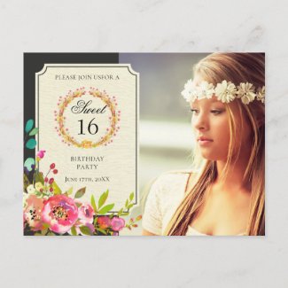 Modern Sweet Sixteen Birthday Flower Invitation