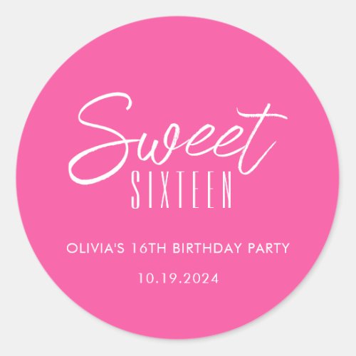 Modern Sweet Sixteen hot pink girls 16th birthday Classic Round Sticker