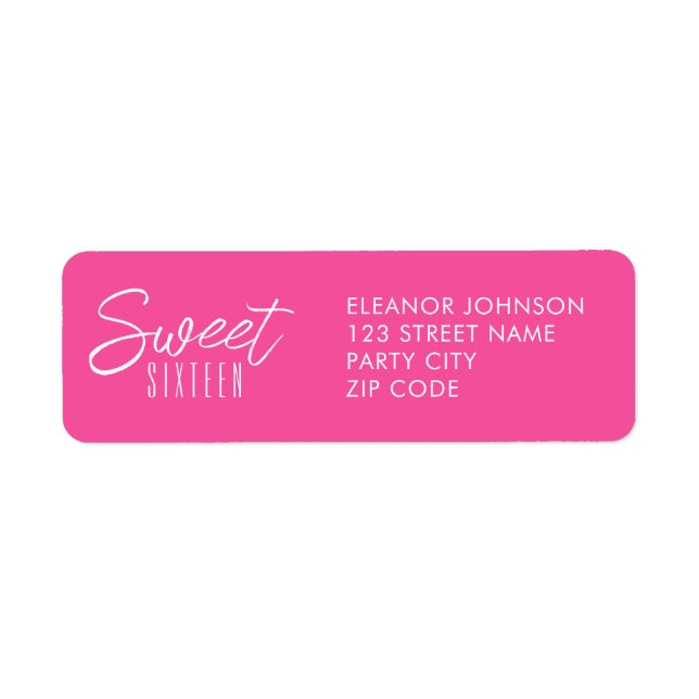 Modern Sweet Sixteen hot pink girls 16th Label (Front)