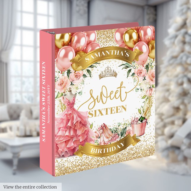 Modern Sweet Sixteen Memory Album Dress Gold Glitt 3 Ring Binder (Modern Sweet Sixteen Memory Album Dress Gold Glitter)