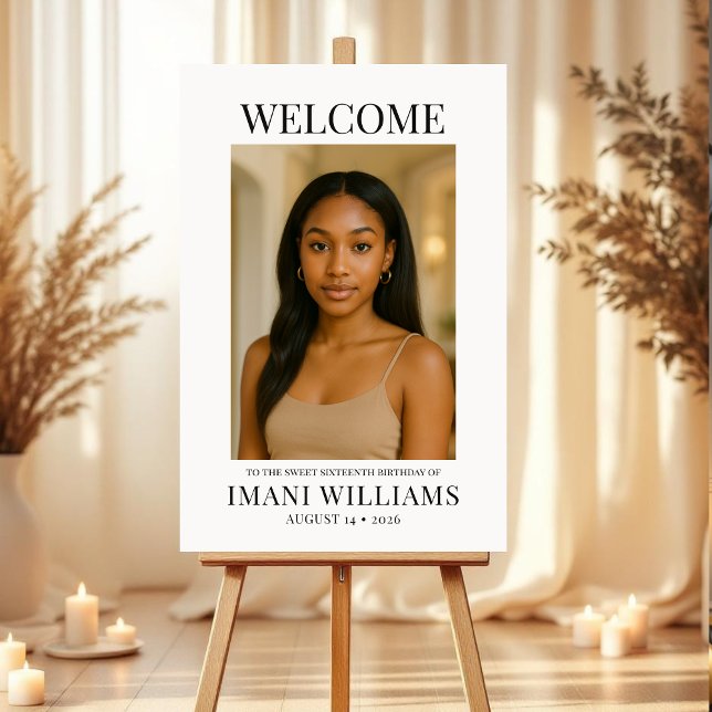 Modern Sweet Sixteen Photo Birthday Welcome Foam Board (Creator Uploaded)